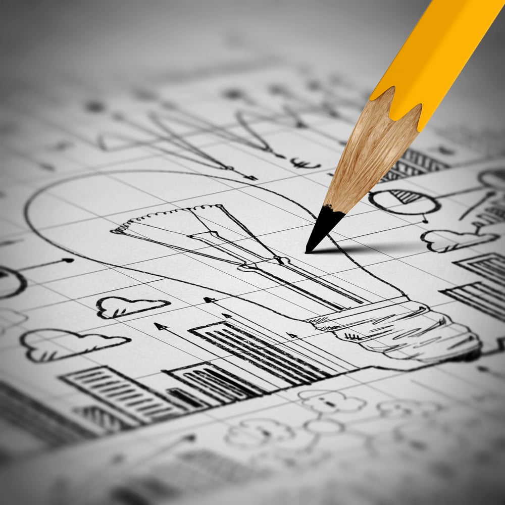 Close up image of pencil sketch with business ideas and strategy